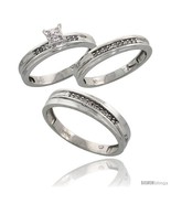 Size 6 - 10k White Gold Diamond Trio Engagement Wedding Ring 3-piece Set... - £569.05 GBP