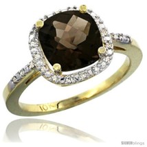 Size 8.5 - 10k Yellow Gold Ladies Natural Smoky Topaz Ring Cushion-cut 3.8 ct.  - £405.11 GBP