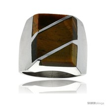 Size 13 - Gent&#39;s Sterling Silver Tiger Eye with Diagonal Stripes  - £85.64 GBP