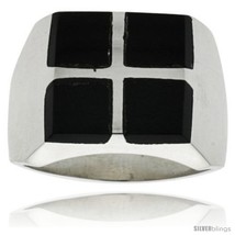 Size 12 - Gent&#39;s Sterling Silver Square Cuts Black Obsidian  - £81.63 GBP