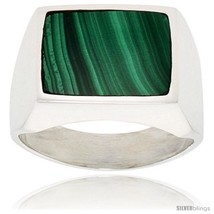 Size 12 - Gent&#39;s Sterling Silver Large Square Malachite  - £85.55 GBP