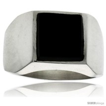 Size 12 - Gent&#39;s Sterling Silver Square Black Obsidian  - £63.23 GBP