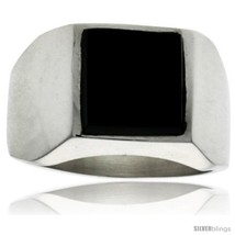 Size 13 - Gent&#39;s Sterling Silver Square Black Obsidian  - £63.23 GBP