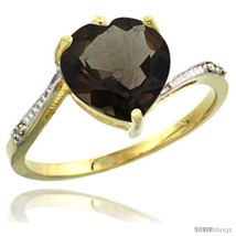 Size 9 - 10k Yellow Gold Ladies Natural Smoky Topaz Ring Heart-shape 9x9  - £191.92 GBP