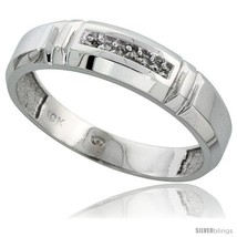 Size 9 - 10k White Gold Mens Diamond Wedding Band Ring 0.03 cttw Brilliant Cut,  - $263.19