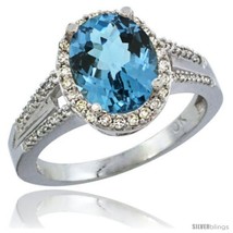 Size 9 - 14k White Gold Ladies Natural London Blue Topaz Ring oval 10x8 Stone  - £639.86 GBP