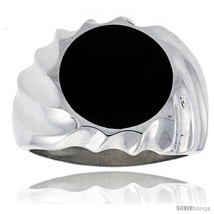 Size 12 - Gent&#39;s Sterling Silver Round Black Obsidian  - £79.08 GBP