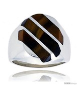 Size 12 - Gent&#39;s Sterling Silver Triple Diagonal Stripes Tiger Eye  - £79.26 GBP