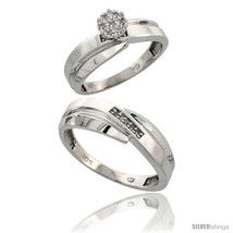 Size 10 - 10k White Gold Diamond Engagement Rings 2-Piece Set for Men and Women  - £497.47 GBP