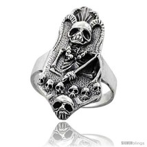 Size 9 - Sterling Silver Gothic Biker Reaper with Horns Ring 1 3/8 in  - $58.32
