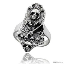 Size 10 - Sterling Silver Gothic Biker Reaper with Horns Ring 1 3/8 in  - £46.08 GBP