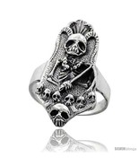 Size 11.5 - Sterling Silver Gothic Biker Reaper with Horns Ring 1 3/8 in  - £46.61 GBP