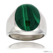 Size 12 - Gent&#39;s Sterling Silver Large Oval Malachite Ring -Style  - £93.04 GBP