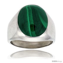 Size 13 - Gent&#39;s Sterling Silver Large Oval Malachite Ring -Style  - $117.99