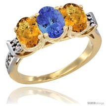 Size 6 - 10K Yellow Gold Natural Tanzanite &amp; Whisky Quartz Sides Ring 3-Stone  - £476.50 GBP