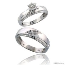 Size 5.5 - 10k White Gold 2-Piece Diamond wedding Engagement Ring Set for Him &amp;  - £505.53 GBP