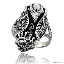 Size 10 - Sterling Silver Gothic Biker Vulture with Crowned Skull Ring 1... - $63.49