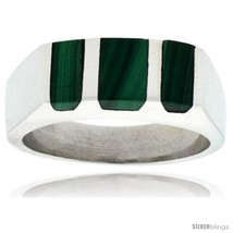 Size 13 - Gent&#39;s Sterling Silver Striped Malachite Ring -Style  - £57.21 GBP