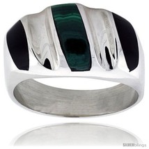 Size 10 - Gent&#39;s Sterling Silver Black Obsidian with Malachite Ring -Style  - £101.40 GBP