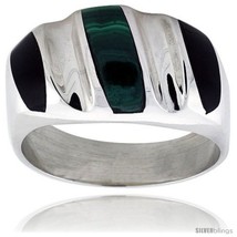 Size 13 - Gent&#39;s Sterling Silver Black Obsidian with Malachite Ring -Style  - £100.34 GBP