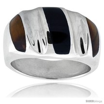 Size 9 - Gent&#39;s Sterling Silver Black Obsidian with Tiger Eye Ring -Style  - £100.68 GBP