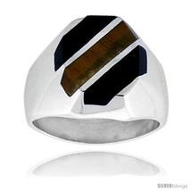 Size 12 - Gent&#39;s Sterling Silver Black Obsidian with Tiger Eye  - £84.56 GBP