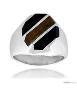 Size 12 - Gent&#39;s Sterling Silver Black Obsidian with Tiger Eye  - £84.10 GBP