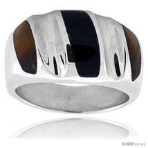 Size 10 - Gent&#39;s Sterling Silver Black Obsidian with Tiger Eye Ring -Style  - £100.07 GBP