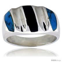 Size 13 - Gent&#39;s Sterling Silver Black Obsidian with Synthetic Turquoise Ring  - £101.40 GBP