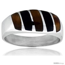 Size 9 - Gent&#39;s Sterling Silver Black Obsidian with Tiger Eye Ring -Style  - £57.97 GBP