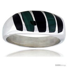 Size 10 - Gent&#39;s Sterling Silver Black Obsidian with Malachite Ring -Style  - £58.38 GBP