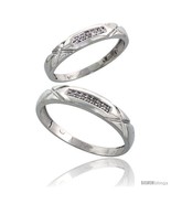 Size 6 - 10k White Gold Diamond 2 Piece Wedding Ring Set His 4mm &amp; Hers ... - £295.92 GBP