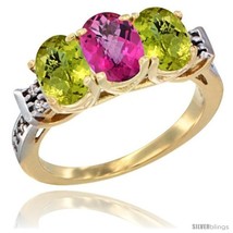 Size 5.5 - 10K Yellow Gold Natural Pink Topaz &amp; Lemon Quartz Sides Ring 3-Stone  - £412.90 GBP