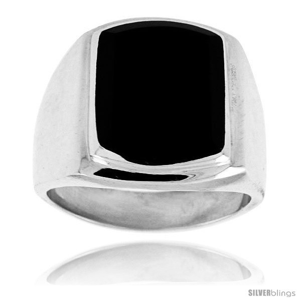 Primary image for Size 13 - Sterling Silver Large Rectangular Black Obsidian Men's Ring 3/4 in. 
