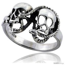 Size 10 - Sterling Silver Snake with 2 Skulls Gothic Biker Ring 7/16 in  - £21.72 GBP