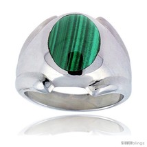 Size 8 - Sterling Silver Oval Malachite Men&#39;s Ring 3/4 in. 18  - £81.64 GBP