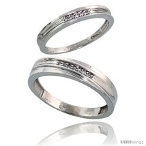 Size 5 - 10k White Gold Diamond 2 Piece Wedding Ring Set His 5mm &amp; Hers 3mm  - £399.19 GBP