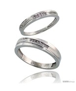 Size 6.5 - 10k White Gold Diamond 2 Piece Wedding Ring Set His 5mm &amp; Her... - £392.03 GBP