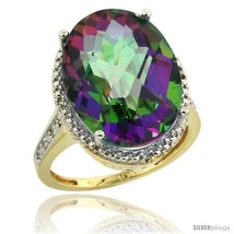 Size 9 - 10k Yellow Gold Diamond Mystic Topaz Ring 13.56 Carat Oval Shape 18x13  - $803.90