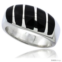 Size 9 - Sterling Silver Striped Black Obsidian Men's Ring 3/8 in. 9 mm  - £48.82 GBP