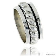 Size 9 - Sterling Silver Men&#39;s Spinner Ring Heavy Rope Center Handmade 7/16  - £64.26 GBP