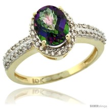 Size 9 - 10k Yellow Gold Diamond Halo Mystic Topaz Ring 1.2 ct Oval Stone 8x6  - £455.42 GBP