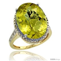 Size 9 - 10k Yellow Gold Diamond Lemon Quartz Ring 13.56 ct Large Oval 18x13 mm  - £566.76 GBP