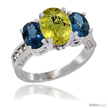 Ld ladies 3 stone oval natural lemon quartz ring london blue topaz sides diamond accent thumb200