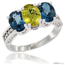 Size 5 - 14K White Gold Natural Lemon Quartz &amp; London Blue Topaz Sides Ring  - £582.47 GBP