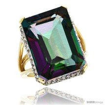 Size 10 - 10k Yellow Gold Diamond Mystic Topaz Ring 14.96 ct Emerald shape  - £722.86 GBP