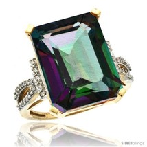 Size 7 - 10k Yellow Gold Diamond Mystic Topaz Ring 12 ct Emerald Shape 16x12  - £678.18 GBP