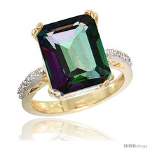 Size 8 - 10k Yellow Gold Diamond Mystic Topaz Ring 5.83 ct Emerald Shape 12x10  - £448.50 GBP