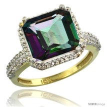 Llow gold diamond halo mystic topaz ring checkerboard cushion 11 mm 5 85 ct 1 2 in wide thumb200