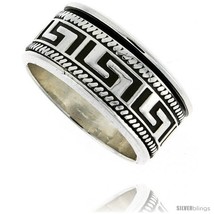 Size 10 - Sterling Silver Men&#39;s Spinner Ring Greek Key Pattern Handmade 1/2 in  - £100.45 GBP